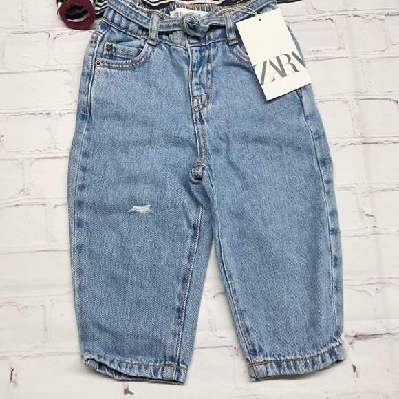 Zara 12-18 month Girls Pointelle Knit Long Sleeve Top + NWT Retro Jeans Bundle - Picture 5 of 10